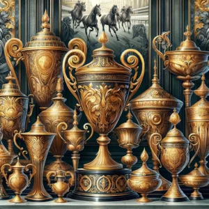Illustration of Gold Trophies in Prestigious Horse Racing Events